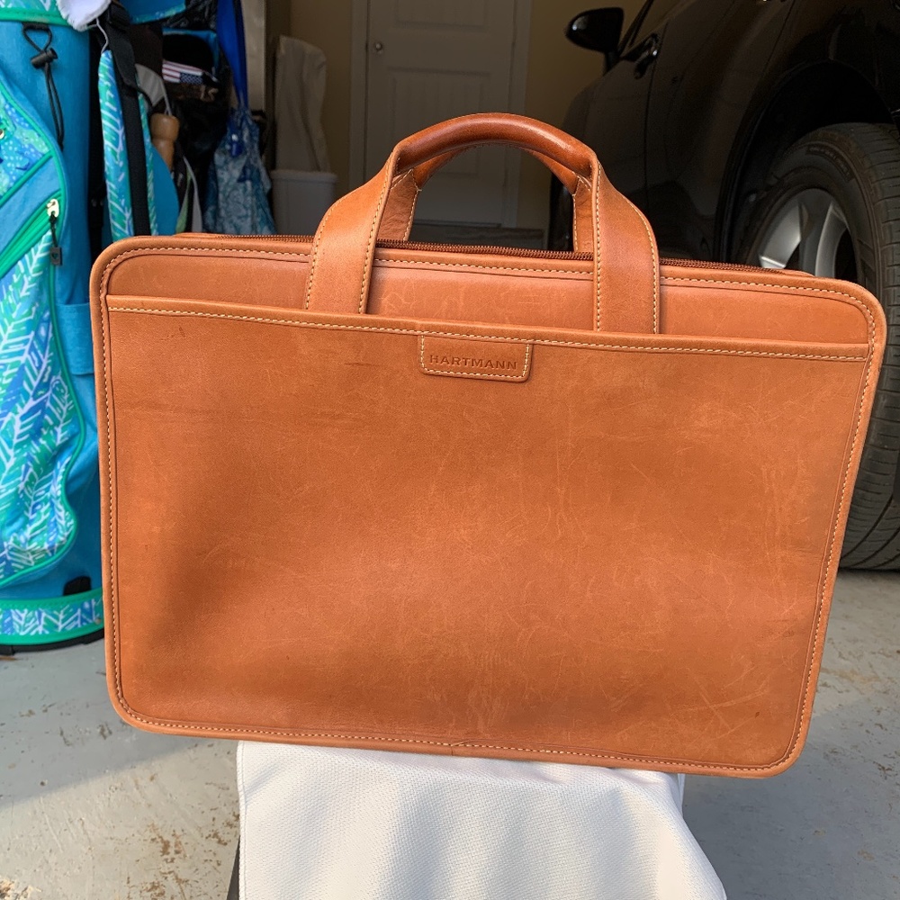 Hartmann tan leather briefcase